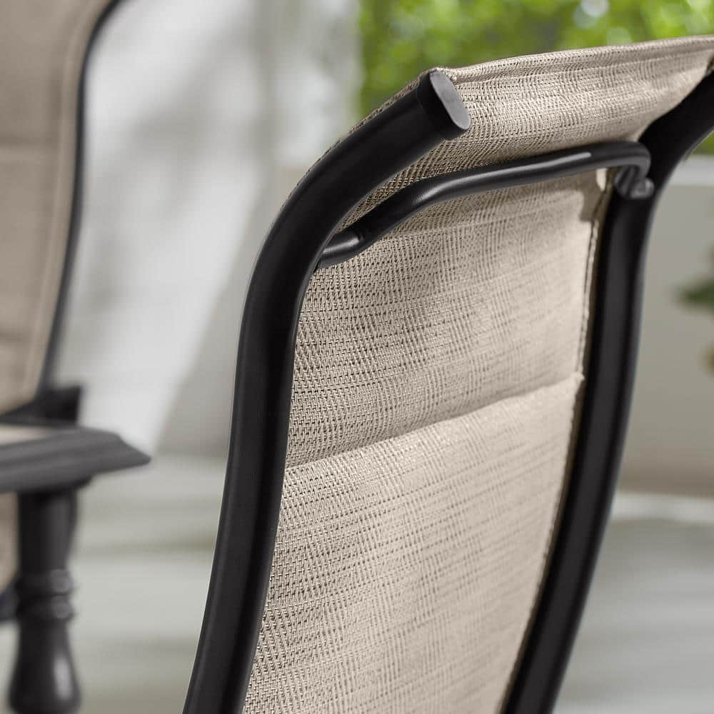 Hampton Bay Glenridge Falls Rocking Steel Padded Sling Outdoor Dining Chair in Putty