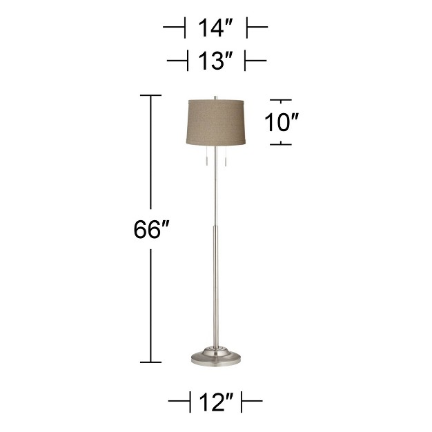 Tall Brushed Nickel Silver Metal Natural Linen Drum Shade For Living Room Bedroom Office House Home