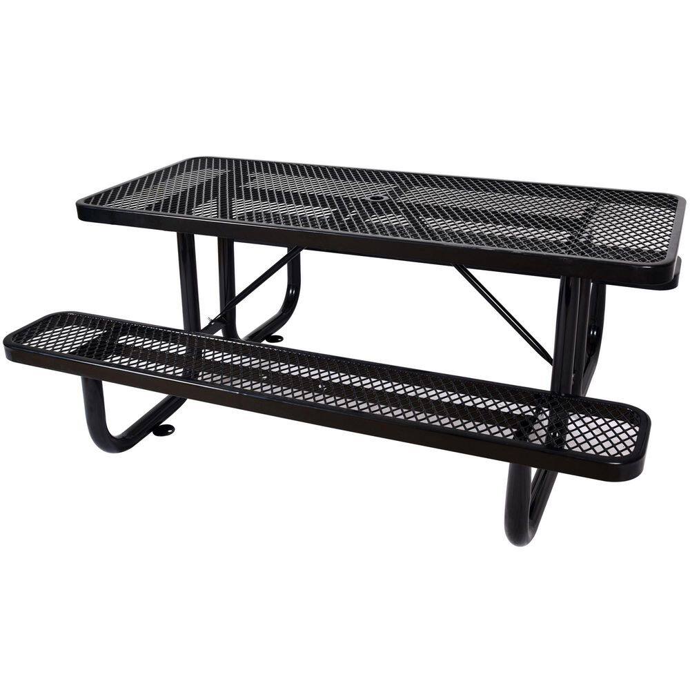 Sungrd 6 ft. Black Rectangular Metal Outdoor Picnic Table with Umbrella Hole LWM-W465BK