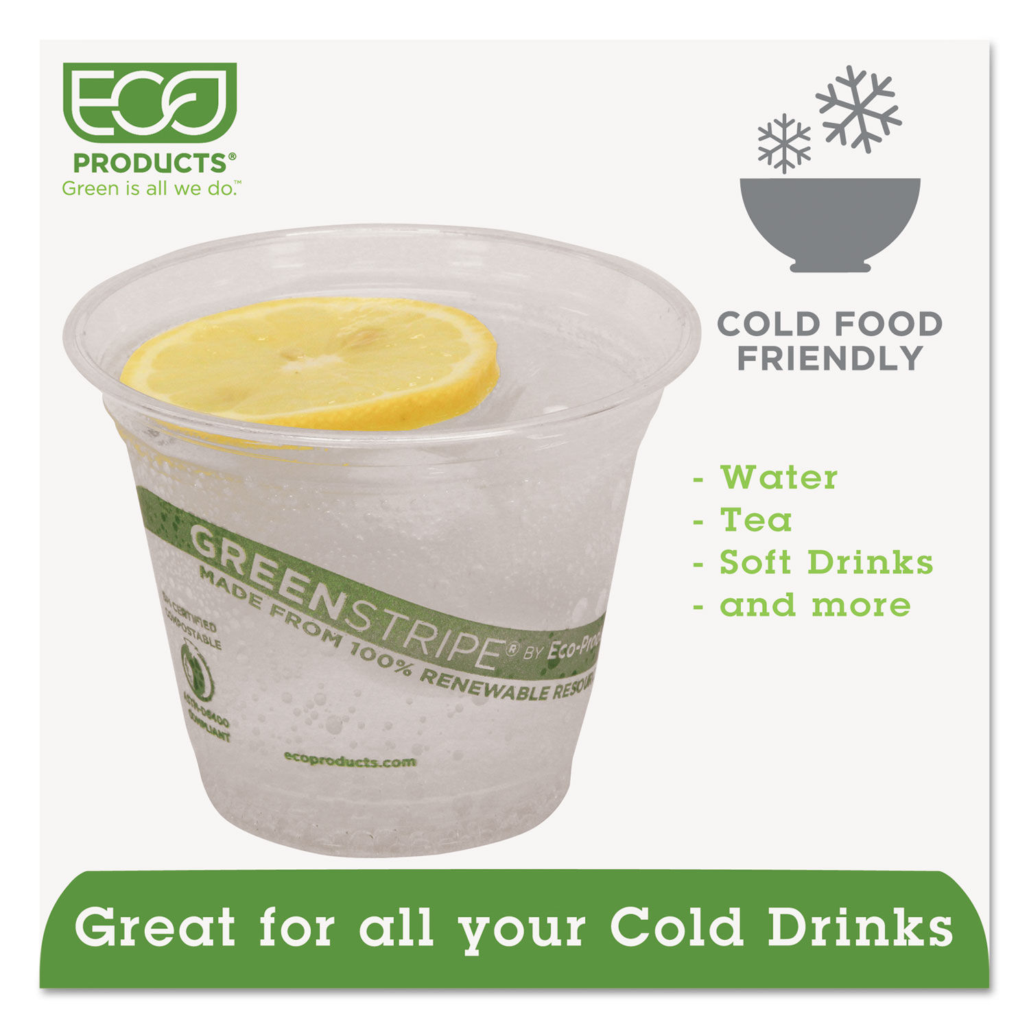 GreenStripe Renewable and Compostable Cold Cups by Eco-Productsandreg; ECOEPCC9SGS