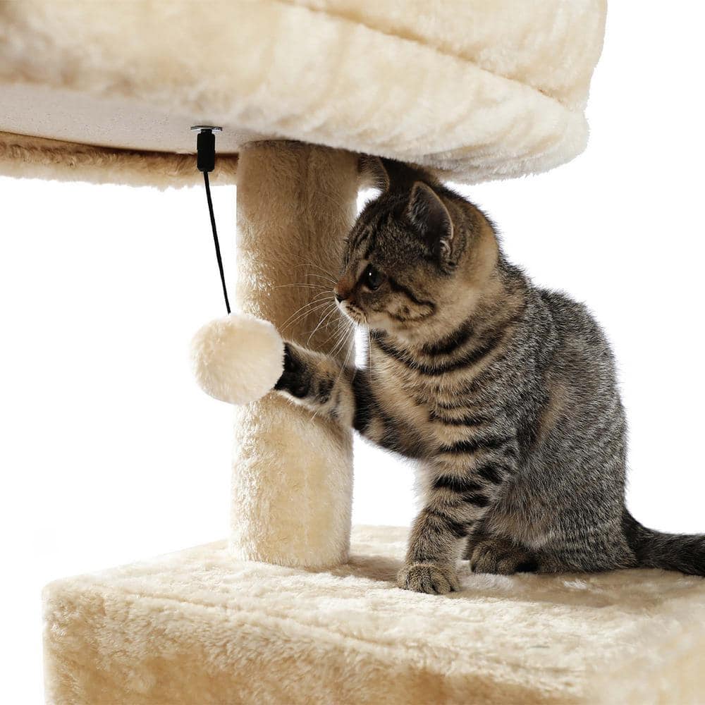 Foobrues Beige Plush Sisal Scratcher Cat Tree Cat House PSL-23170697