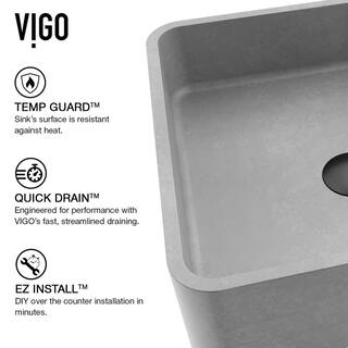 VIGO Navona Gothic Gray Concreto Stone 15 in. L x 15 in. W x 5 in. H Square Vessel Bathroom Sink VG04057