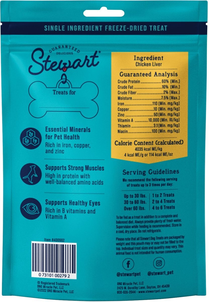 Stewart Chicken Liver Freeze Dried Dog Treats， 3-oz pouch