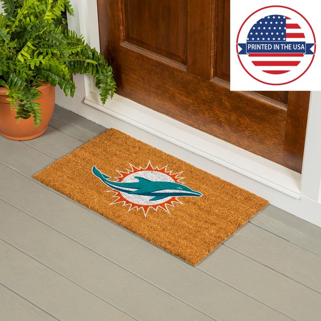 Evergreennflmiami Dolphins Logo Natural Coir 28 X 16 Inches Indoor Outdoor Doormat