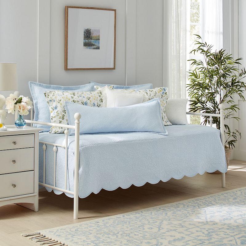 Laura Ashley LA Solid Trellis Blue Daybed Set with Shams