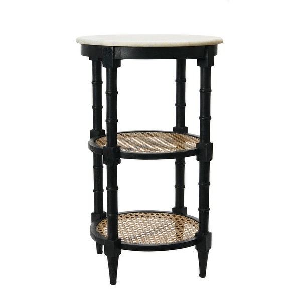 Mango Wood and Woven Cane Side Table