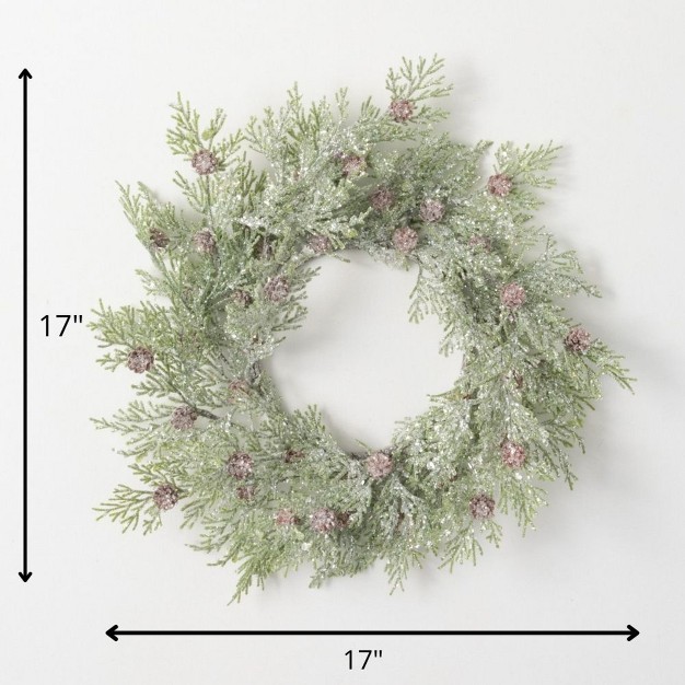 Artificial Frosted Cedar Mini Accent Wreath Multicolor 17 quot h