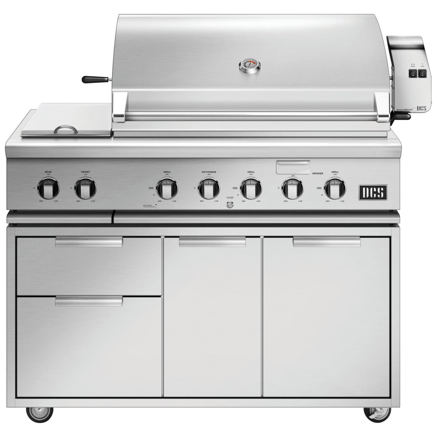 DCS Series 7 48-Inch Natural Gas Grill With Double Side Burner and Rotisserie On DCS CAD Cart