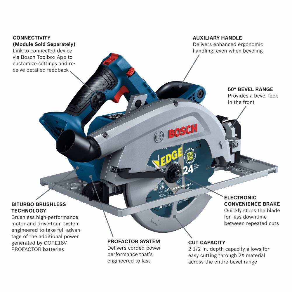 Bosch PROFACTOR Strong Arm 7-1/4 Circular Saw 18V Track Compatible Bare Tool