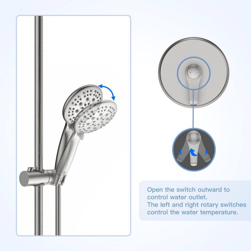 UPIKER 6-Spray Patterns with 1.8 GPM 4 in. Tub Wall Mount Single Handheld Shower Heads in Nickel (Valve Included) UP221301FN009