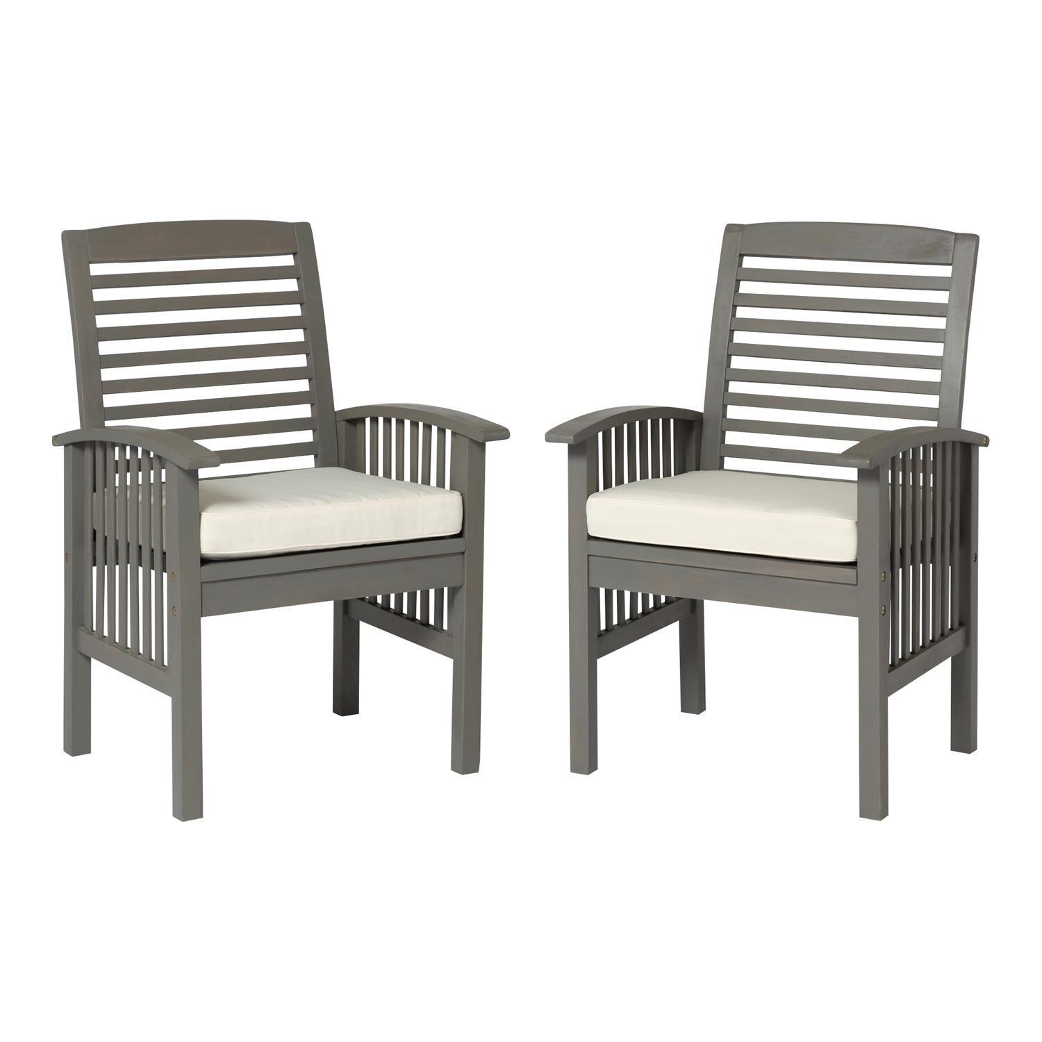 Ultimate Patio Horizon Way 2 Piece Acacia Patio Dining Arm Chair Set W/ Off-White Cushions