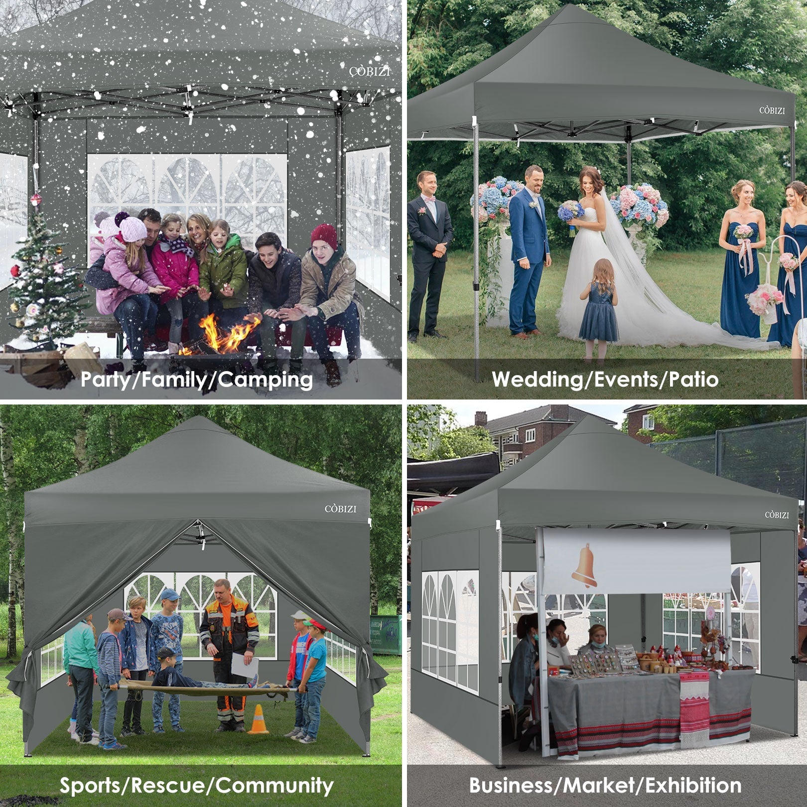 10' x 10' Pop Up Canopy Tent Heavy Duty Waterproof Adjustable Commercial Instant Canopy Outdoor Party Canopy with 4 Removable Sidewalls, Roller Bag, 4 Sandbags, Gray