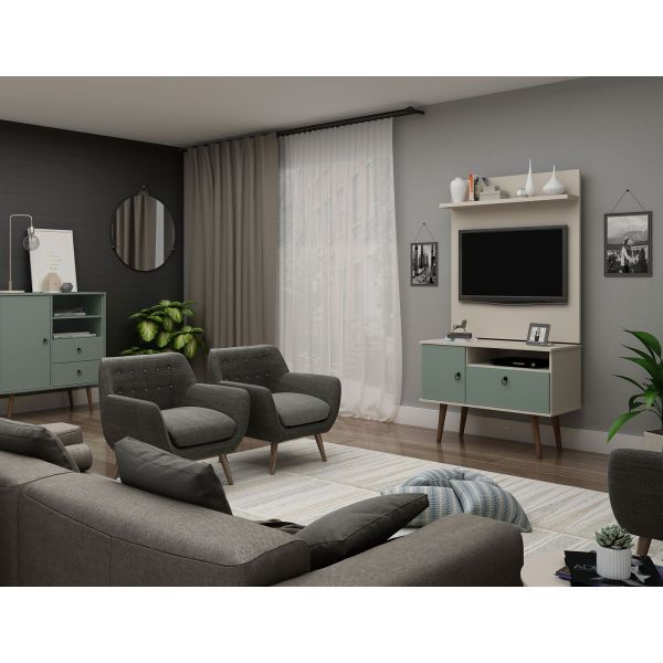 Tribeca 35.43 TV Stand and Panel in Off White and Green Mint