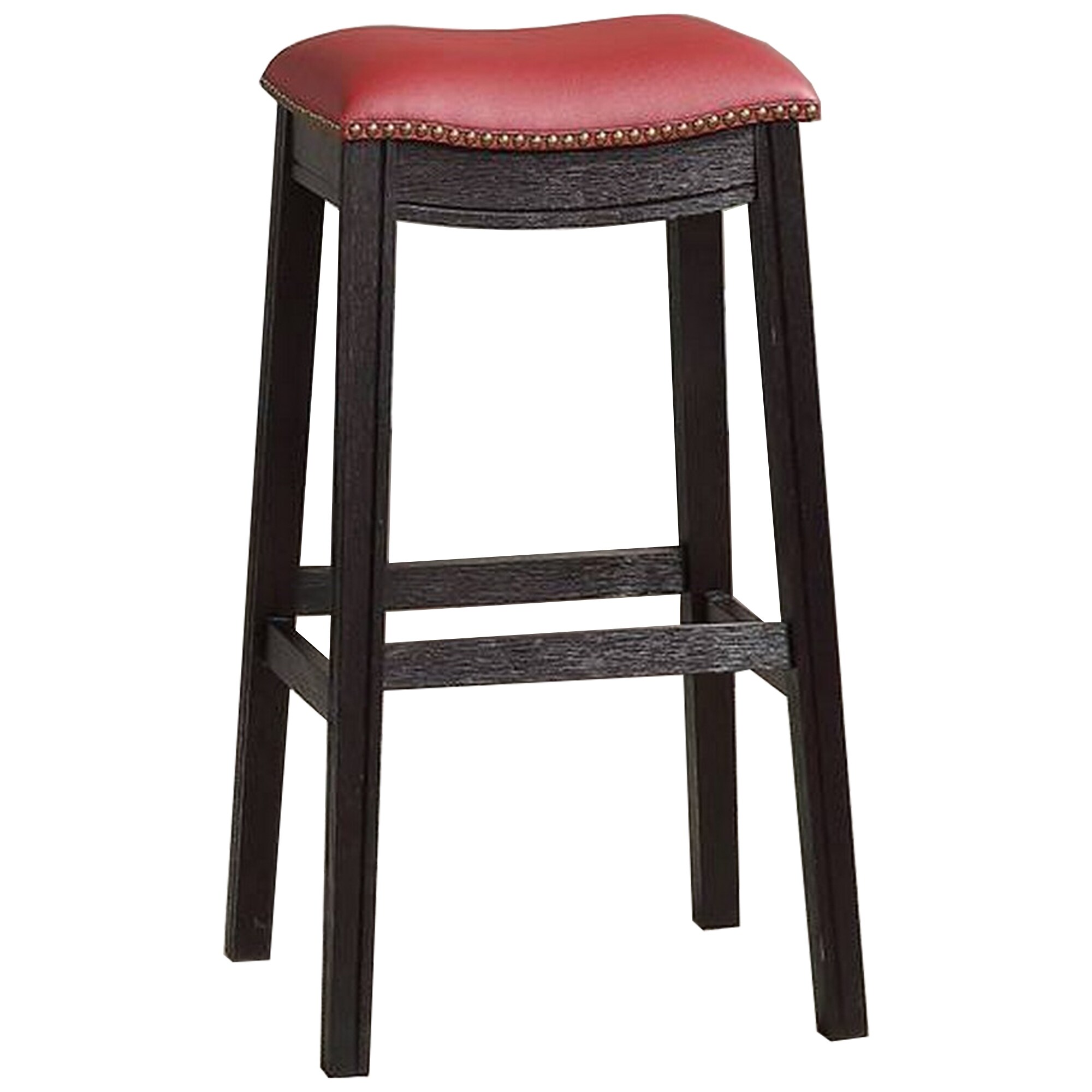 29 Inch Wooden Bar Stool with Upholstered Cushion Seat Set of 2， Black and Red - 29 H x 13.8 W x 18 L