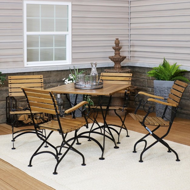 Sunnydaze Indoor outdoor Chestnut Wood Folding Bistro Dining Table And Chairs Brown 5pc