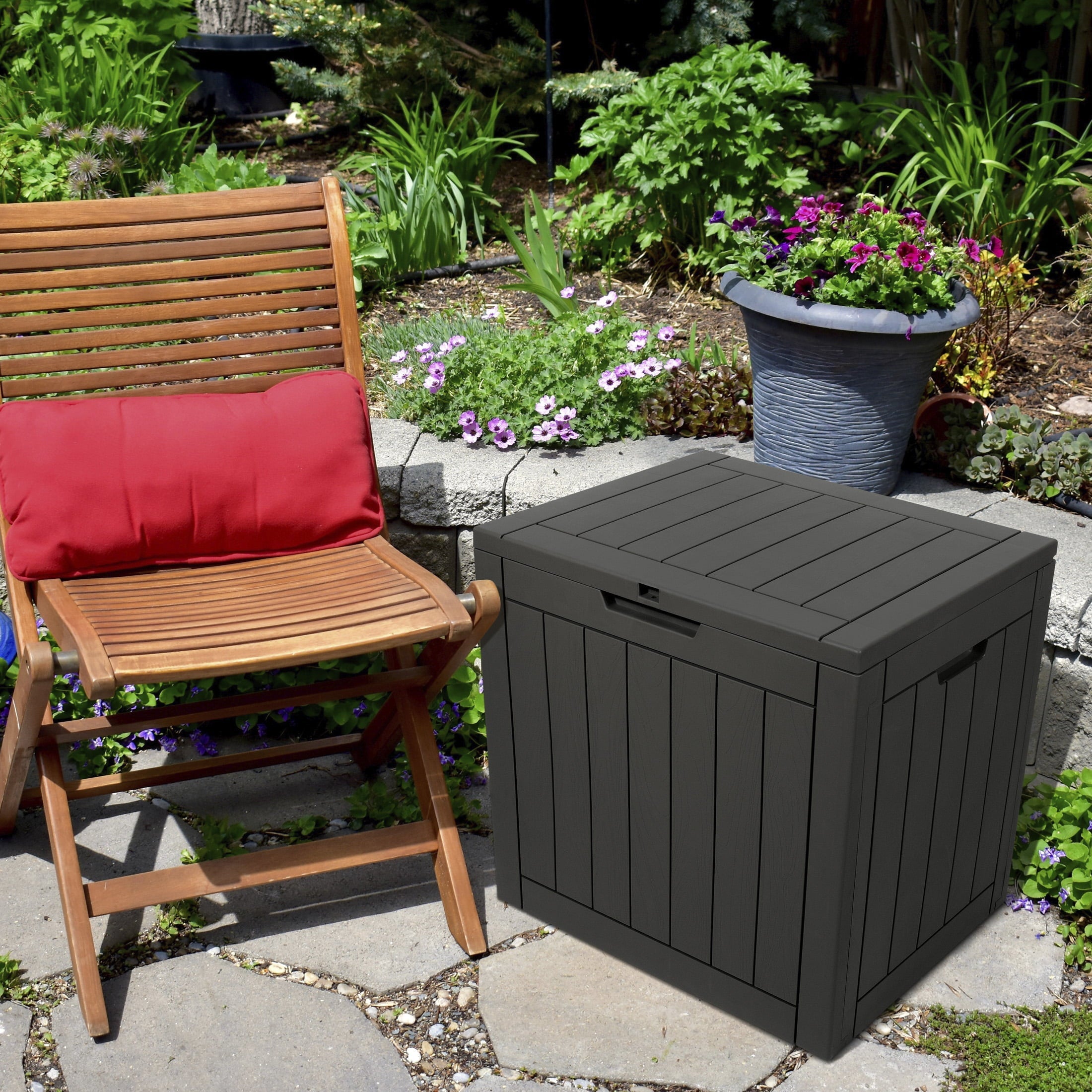 LJC 31 Gallons Square Plastic Deck Box, Dark Brown