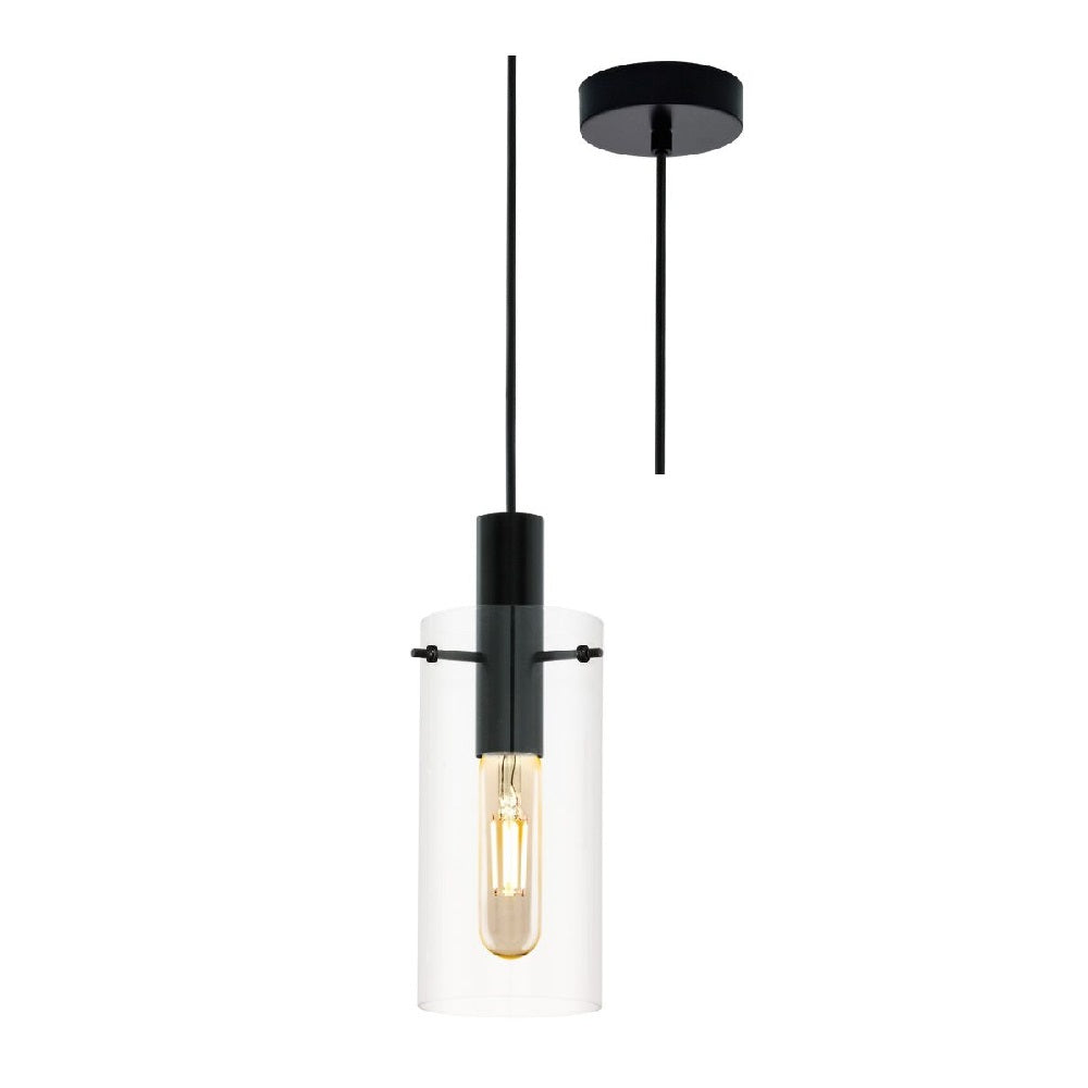 Eglo 97366 Black & Glass Vintage Cylindrical Pendant Light 11cm