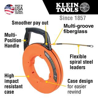 Klein Tools Multi-Groove Fiberglass 100 ft. Fish Tape with Spiral Steel Leader and Folding Jab Saw Tool Set M2O41708KIT