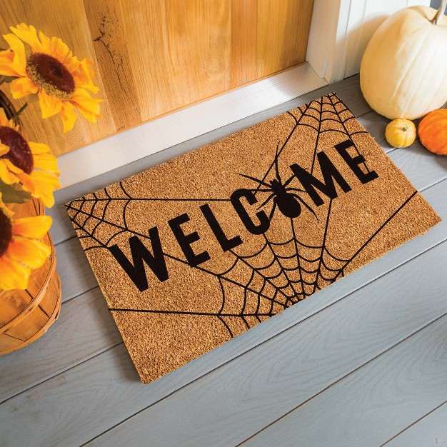 Evergreen 16 X 28 Inches Welcome Door Mat Non slip Rubber Backing Dirt Catching Natural Coir Indoor And Outdoor Home Decor