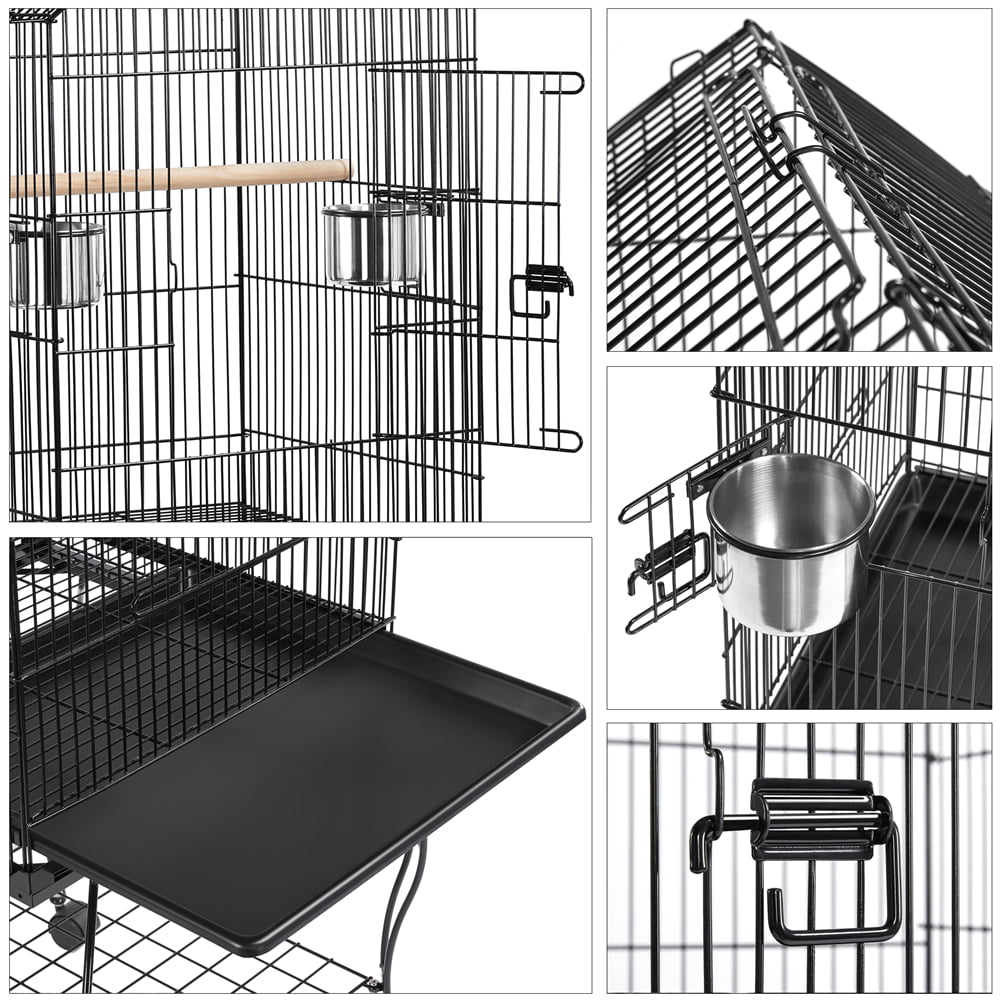 Topeakmart 57''H Open Top Metal Parrot Cage Rolling Birdcage with Perches， Black