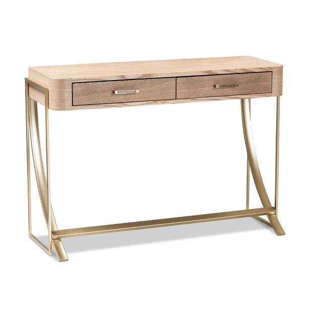 Lafoy Natural Finished Wood And Finished 2 Drawer Console Table Brown Baxton Studio