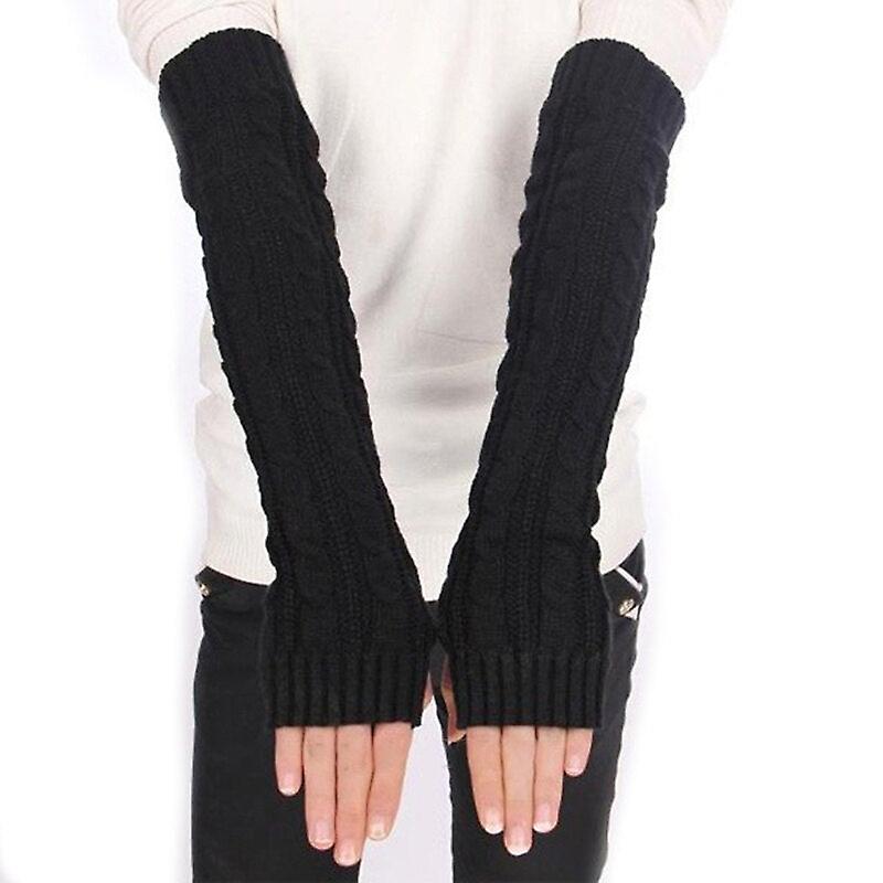 Women Knitted Crochet Braided Wool Blend Arm Warmers Hand Knitted Half Glove