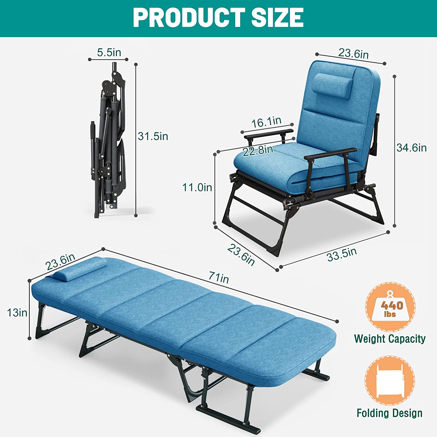 Docred 6-Fold Sleeping Cots for Adults, Folding Bed with 2-Sided Mattress & Pillow, Folding Camping Cot, Rollaway Guest Bed