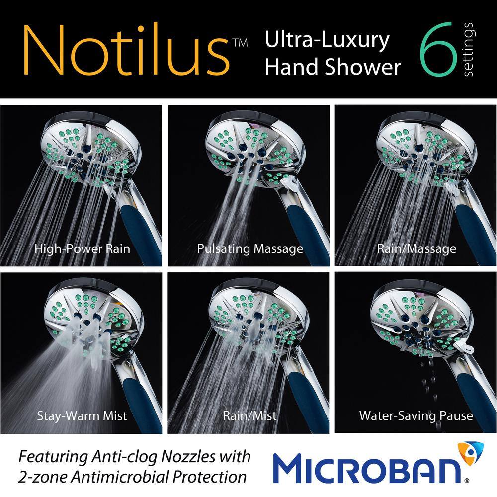 Hotel Spa Antimicrobial 6-Spray 4.3 in. High Pressure Single Wall Mount Handheld Adjustable Shower Head in Chrome 6732