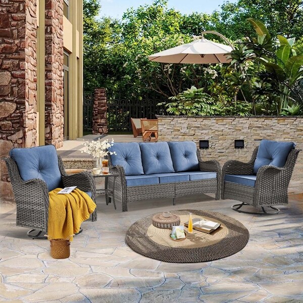 Upgraded Rattan Patio Furniture Conversation Seating 360° High Back Swivel Chairs+Storage Ottomans，Cushions Included🎁