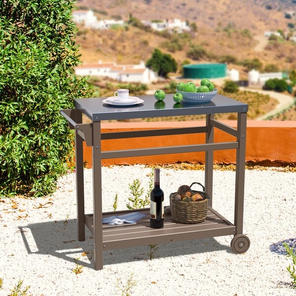 Outdoor Prep Cart Dining Table for Pizza Oven，Patio Grilling Backyard BBQ Grill Cart