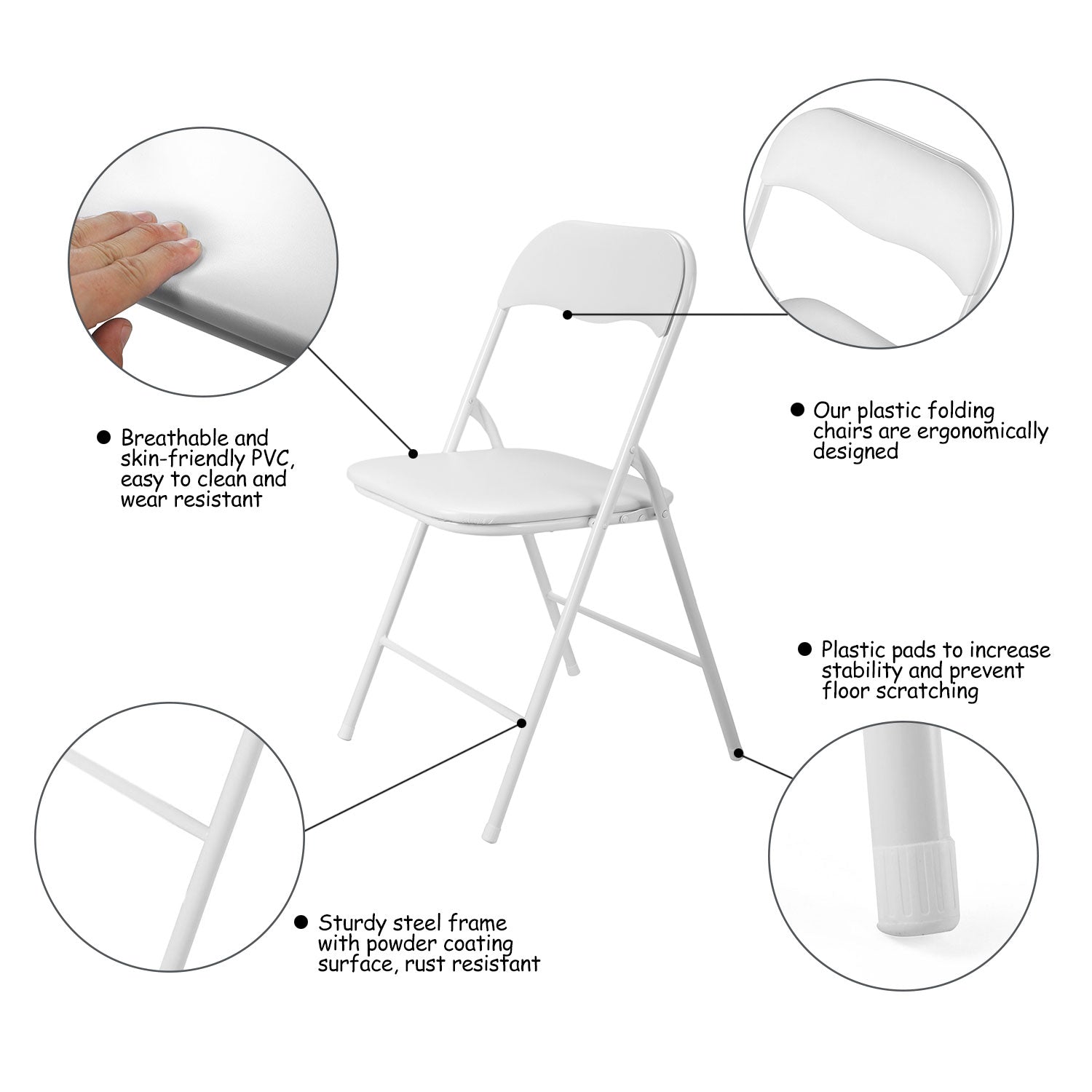 Jaxpety 5 Pack Commercial White Plastic Folding Chairs W/Soft Cushion Stack-able Wedding Party Event Chair