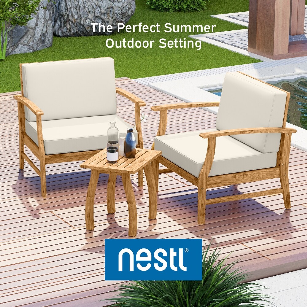 Nestl 3 Piece Acacia Wood Small Patio Furniture Set   Outdoor Patio Bistro Set with Patio Chairs