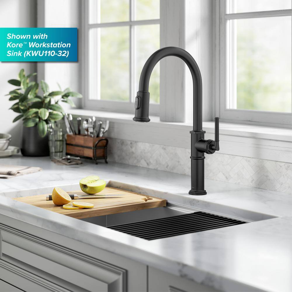 KRAUS Sellette Traditional Industrial Pull-Down Single Handle Kitchen Faucet in Matte Black KPF-4100MB