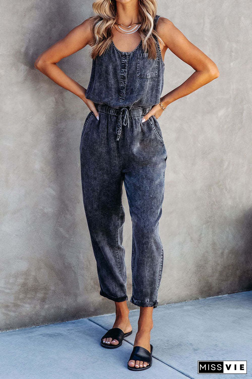 Sleeveless Denim One Piece Jumpsuit