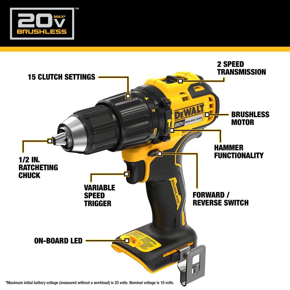 DEWALT DEWALT 20V MAX* Brushless Cordless 1/2 in. Hammer Drill (Tool Onl DCD798B from DEWALT