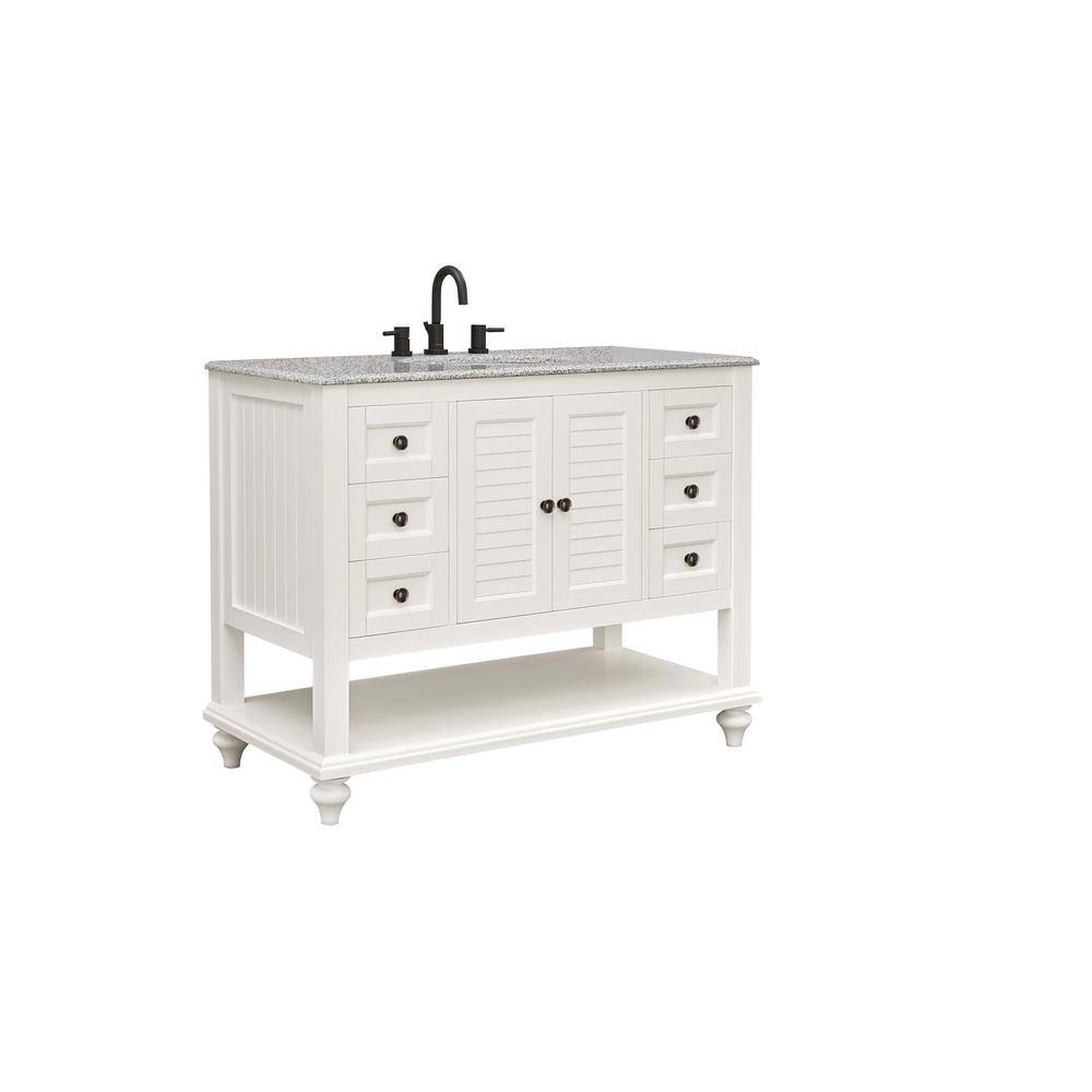 Home Decorators Collection Hamilton 43 in. W x 22 in. D x 35 in. H Open Shutter Bathroom Vanity in Ivory with Grey Granite Top 19084-VS43-AW