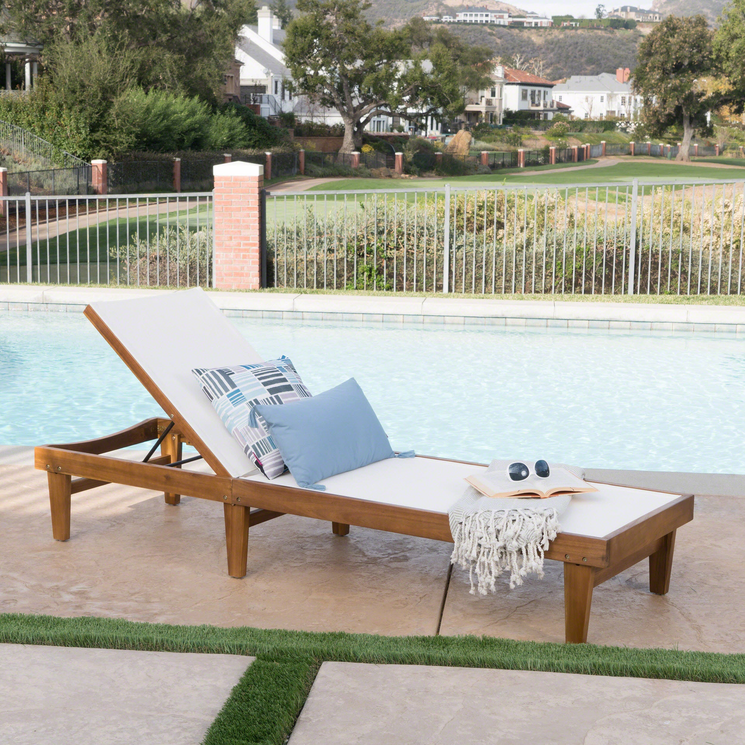 a Outdoor Mesh Chaise Lounge with Acacia Wood Frame