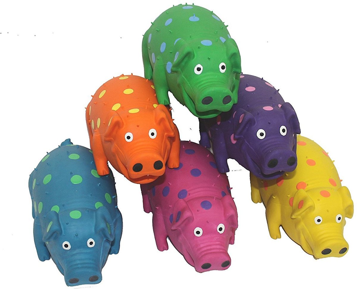 Multipet Latex Polka Dot Globlet Pig Squeaky Dog Toy， Color Varies