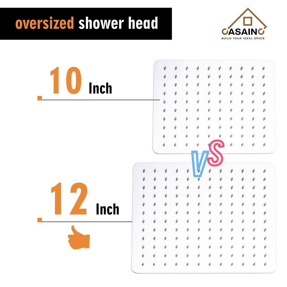 CASAINC 3-Spray Patterns with 2.5 GPM 12 in. 2 Functions Wall Mount Handheld Shower Head in Chrome (Value Included) W98102CP-12