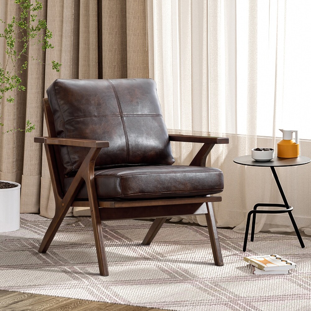 Ebello Upholstered Leather Accent Armhair with Solid Wood Frame and Removable Cushions