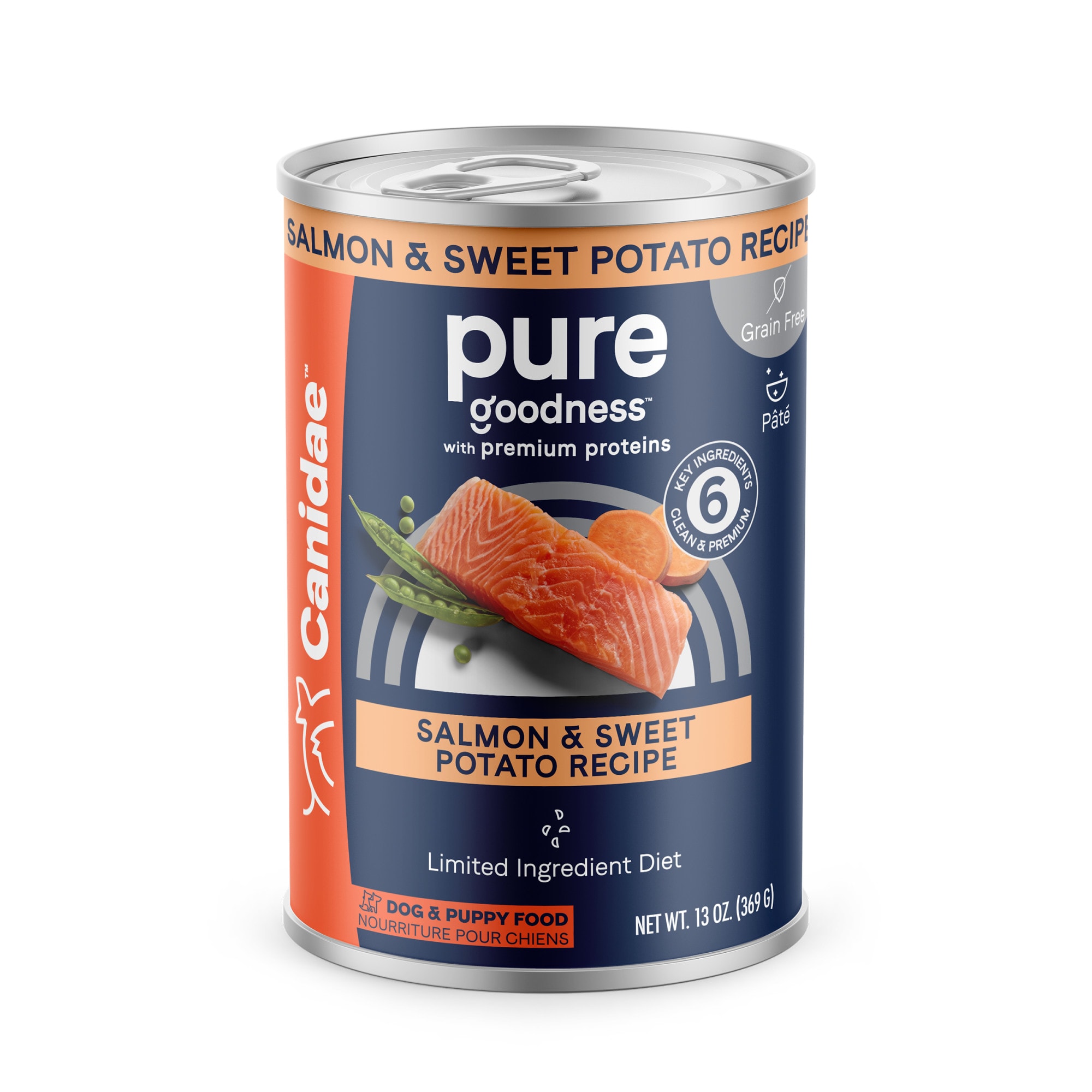 Canidae PURE Grain Free Limited Ingredient Diet Salmon  Sweet Potato Recipe Wet Dog Food， 13 oz.， Case of 12