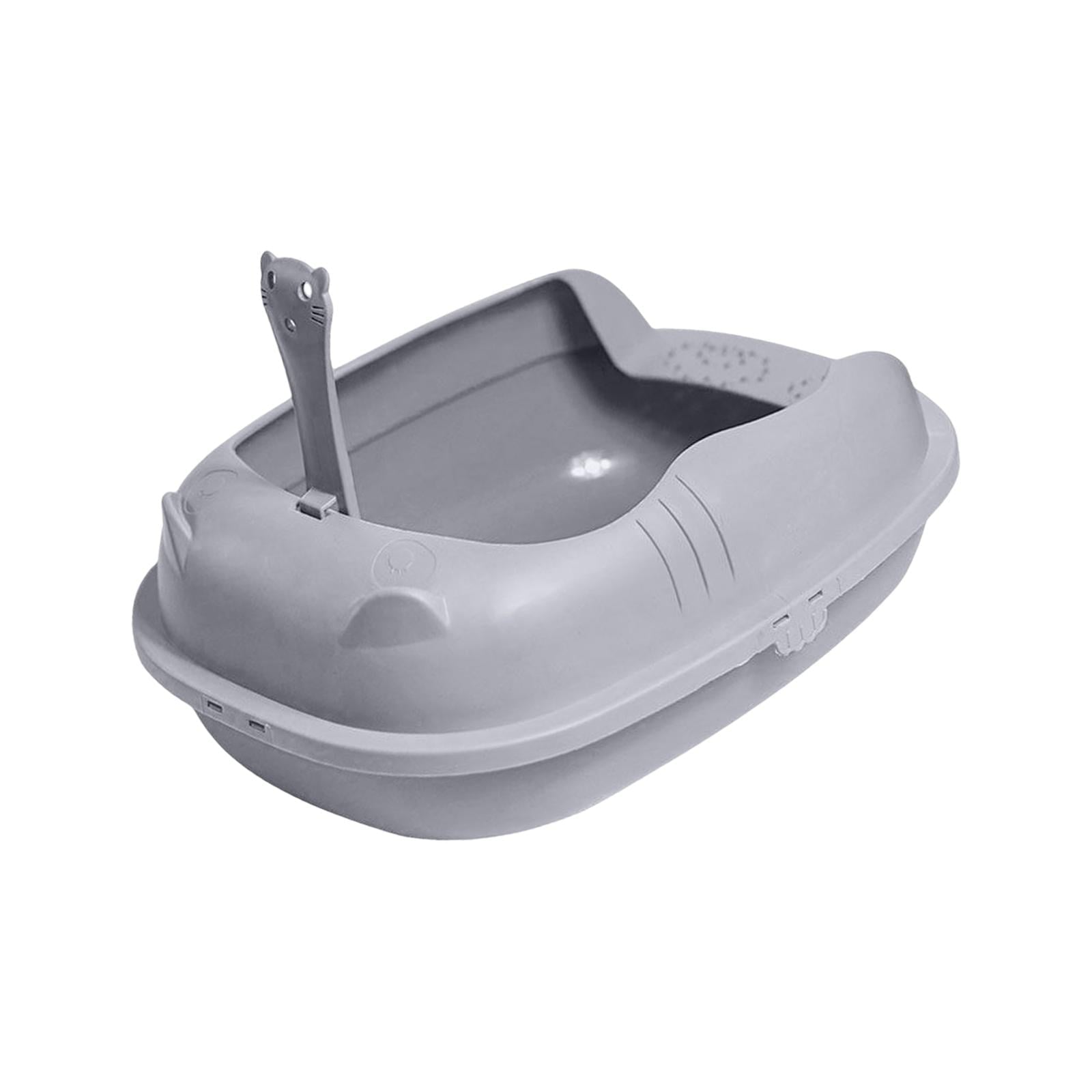 Cat Litter Box Bedpan Sand Box Container Durable Toilet Semi Enclosed Splashproof Cat Litter Tray for Rabbits， Cats， Kitty ， Gray