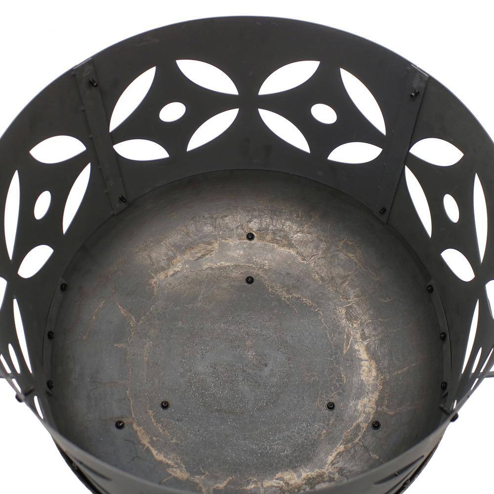 Sunnydaze Decor 26 in. x 29 in. Round Cast Iron Retro Outdoor Wood Fire Pit Bowl in Gray with Spark Screen RCM-LG561N