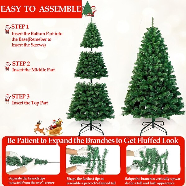 6ft Christmas Tree with 1000 Branch Tips Artificial Xmas Tree with Metal Hinges and Foldable Base