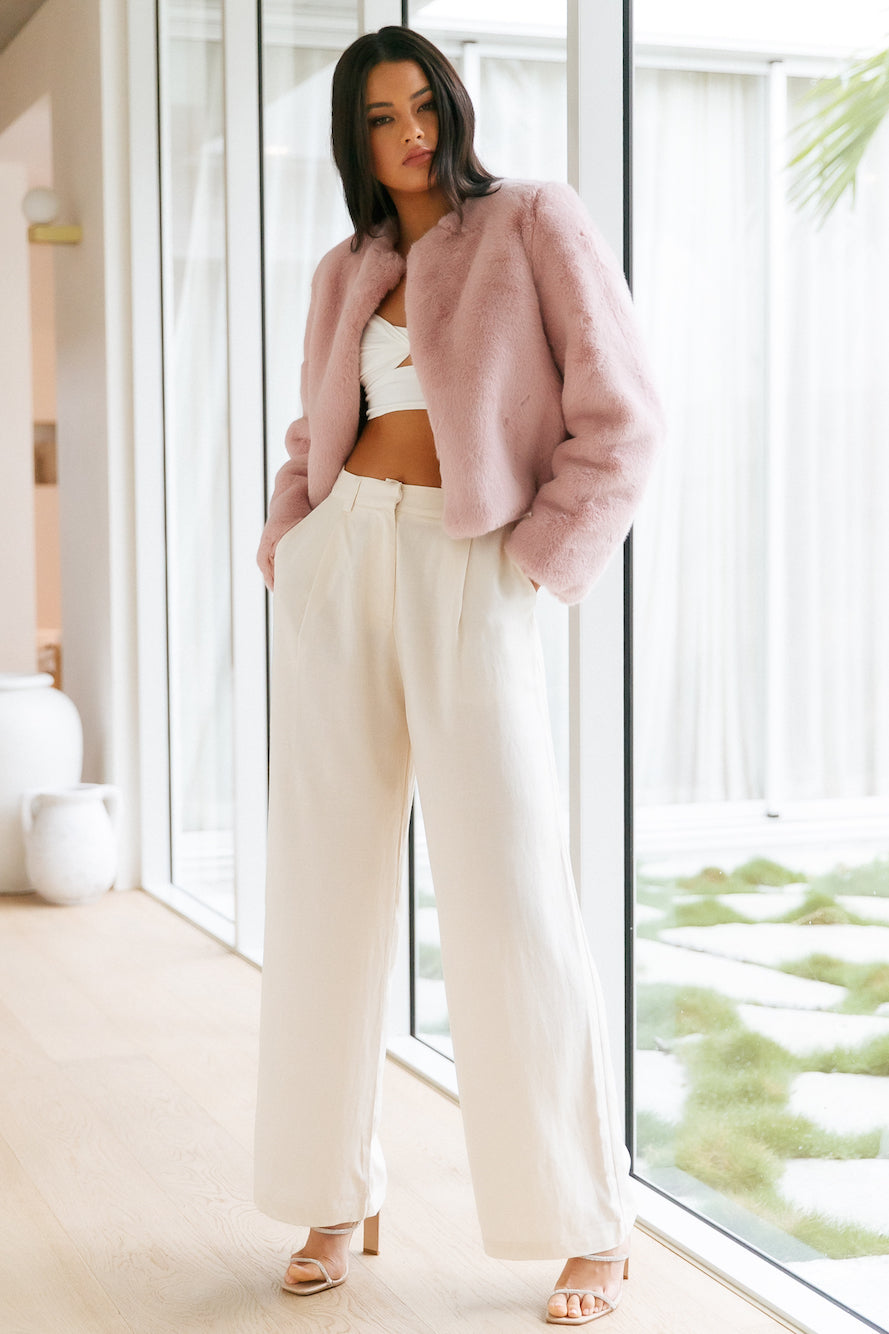 Deluxe Macaron Faux Fur Cropped Jacket Pink