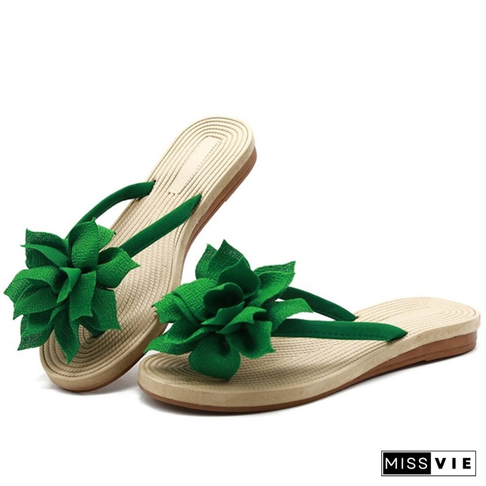 Summer Korean Casual Fashion Sweet Flowers Beach Slippers Women Slippers Flat Sandals Flip-flops