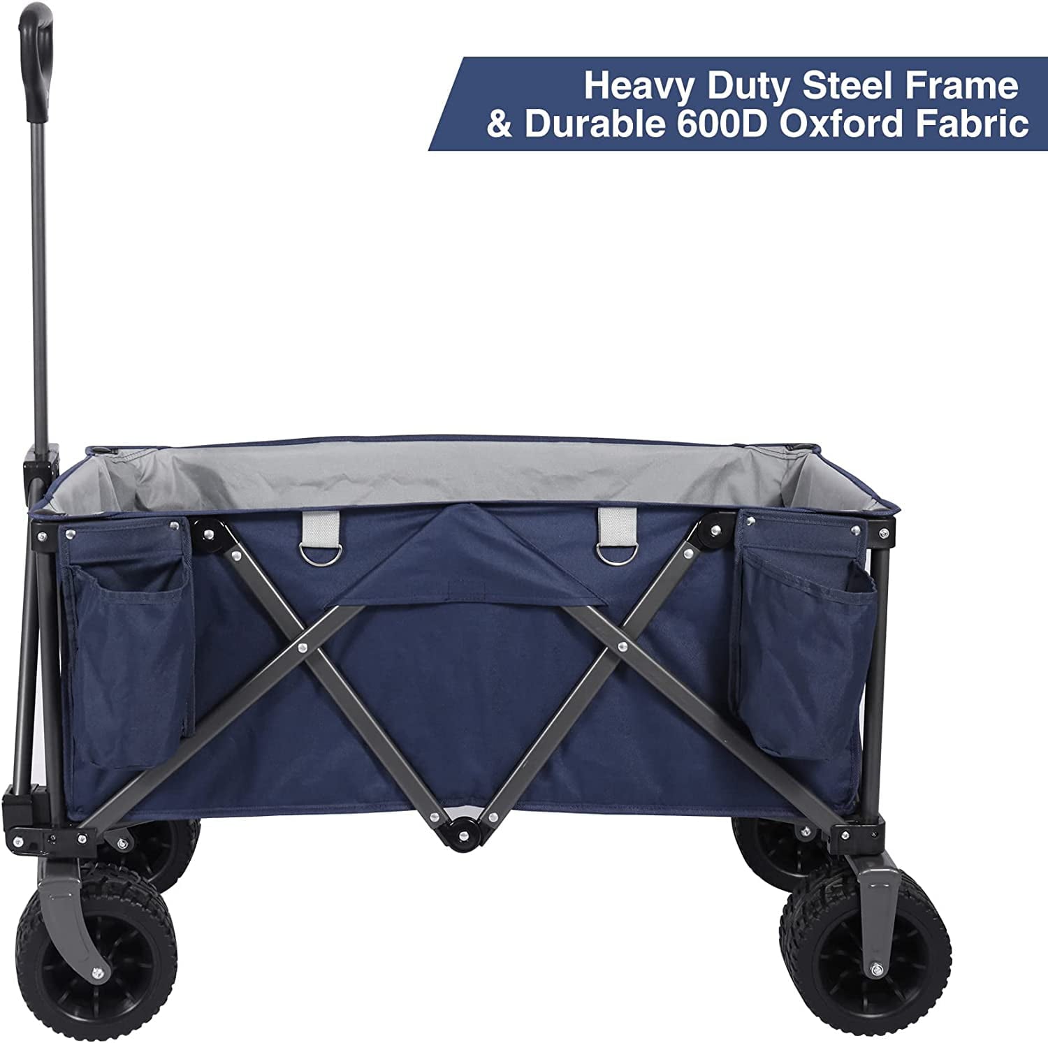 REDCAMP Folding Wagon Cart with Extra Wide Wheels, Heavy Duty Collapsible Utility Beach Wagon for Sand, Blue