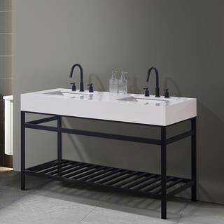 Altair Edolo 60 in. W x 22 in. D x 35 in. H Bath Vanity in Matt Black with White Composite Stone Top 70060-SWAP-MB-NM