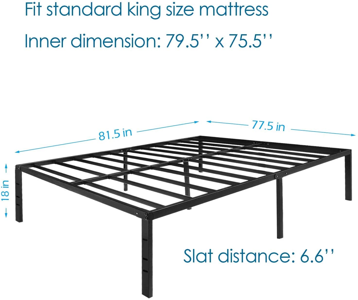 FOYUEE Platform King Bed Frame 18 inch Tall, No Box Spring Needed Metal Bedframe with Storage Heavy Duty