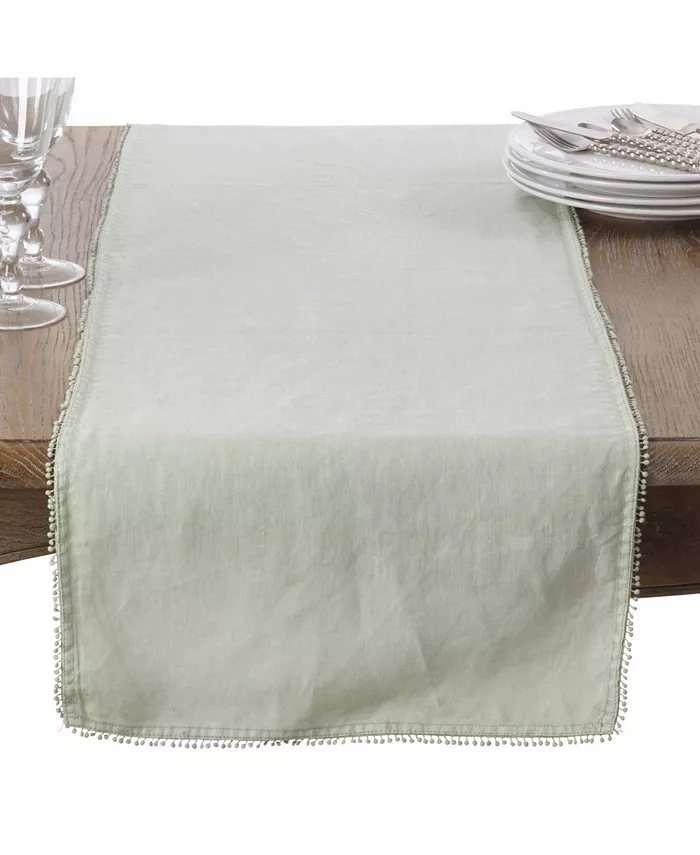 Saro Lifestyle Pom Pom Design Linen Dining Room Table Runner